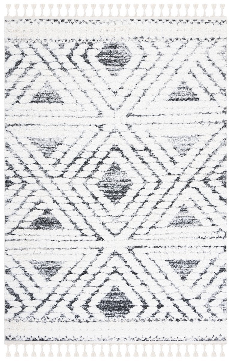 Safavieh Moroccan Tassel Shag 614 Power Loomed Shag & Flokati Rug X23 Ivory / Grey MTS614A-212