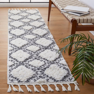 Safavieh Moroccan Tassel Shag Area Rug - Plush Geometric Design For Cozy Living Spaces And Elegant Décor Ivory ,Grey Polypropylene Pile Mts616a-4
