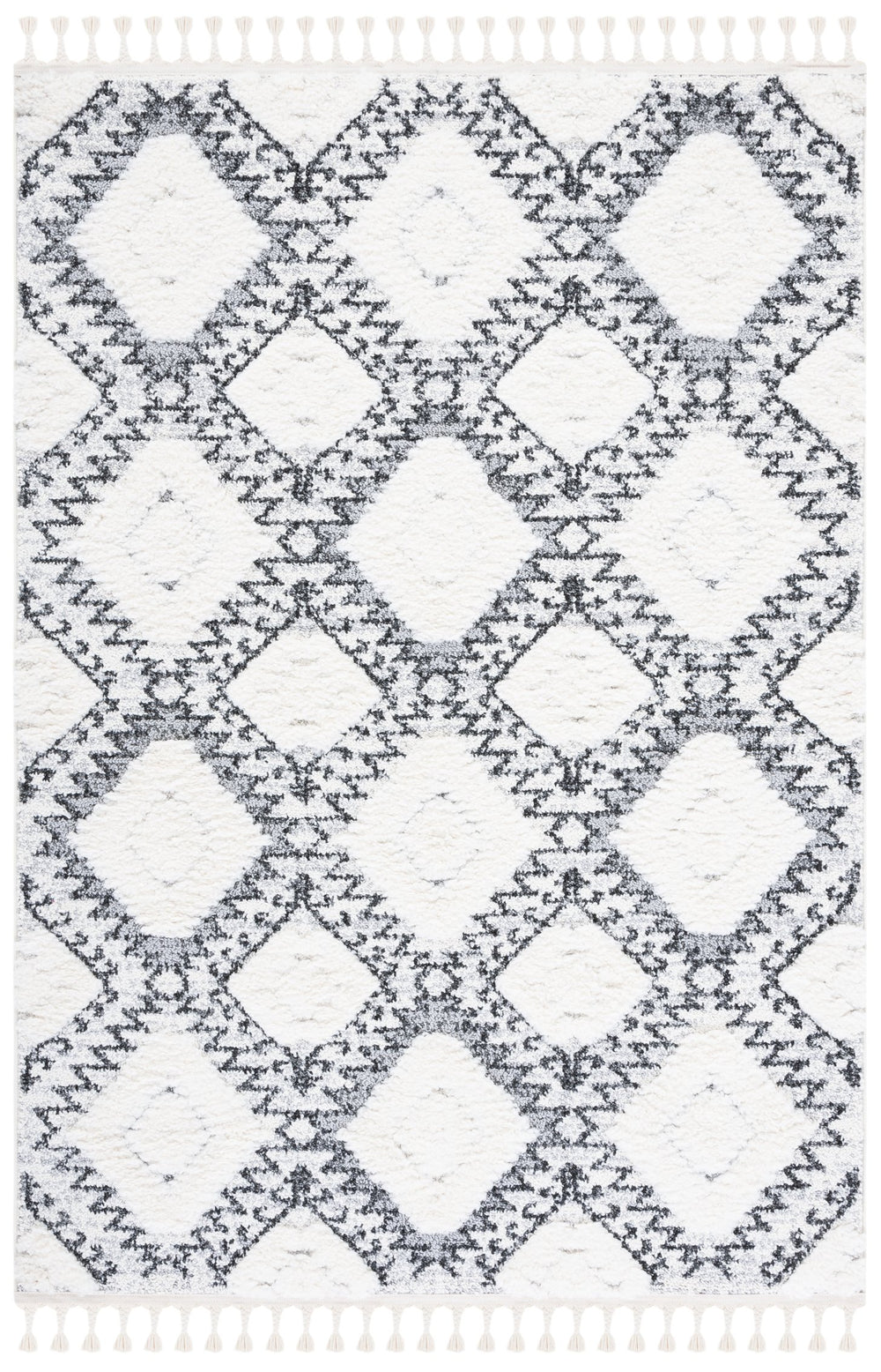 Safavieh Moroccan Tassel Shag Area Rug - Plush Geometric Design For Cozy Living Spaces And Elegant Décor Ivory ,Grey Polypropylene Pile Mts616a-4