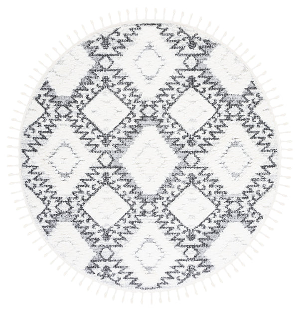 Safavieh Moroccan Tassel Shag Area Rug - Plush Geometric Design For Cozy Living Spaces And Elegant Décor Ivory ,Grey Polypropylene Pile Mts616a-4