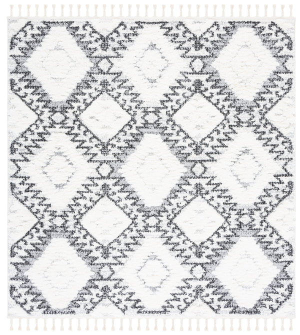 Safavieh Moroccan Tassel Shag Area Rug - Plush Geometric Design For Cozy Living Spaces And Elegant Décor Ivory ,Grey Polypropylene Pile Mts616a-4