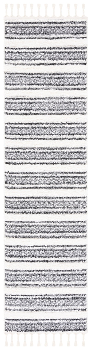 Safavieh Moroccan Tassel Shag Area Rug - Luxurious Softness With Elegant Grey Stripes For Cozy Living Spaces Grey ,Ivory Polypropylene Pile Mts620f-4
