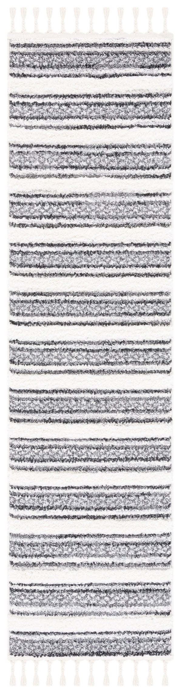 Safavieh Moroccan Tassel Shag Area Rug - Luxurious Softness With Elegant Grey Stripes For Cozy Living Spaces Grey ,Ivory Polypropylene Pile Mts620f-4