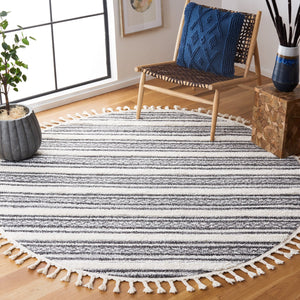 Safavieh Moroccan Tassel Shag Area Rug - Luxurious Softness With Elegant Grey Stripes For Cozy Living Spaces Grey ,Ivory Polypropylene Pile Mts620f-4