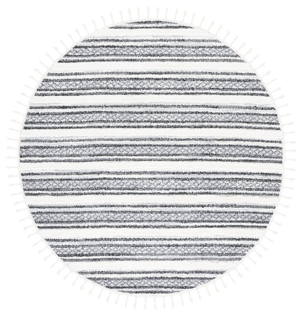 Safavieh Moroccan Tassel Shag Area Rug - Luxurious Softness With Elegant Grey Stripes For Cozy Living Spaces Grey ,Ivory Polypropylene Pile Mts620f-4
