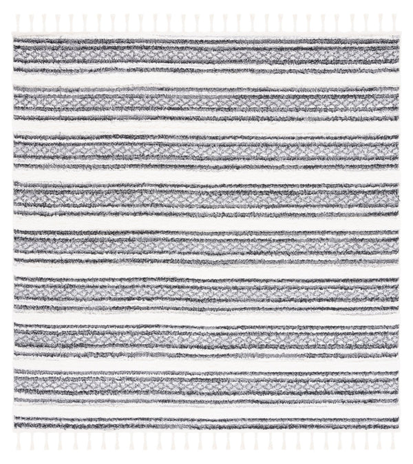 Safavieh Moroccan Tassel Shag Area Rug - Luxurious Softness With Elegant Grey Stripes For Cozy Living Spaces Grey ,Ivory Polypropylene Pile Mts620f-4
