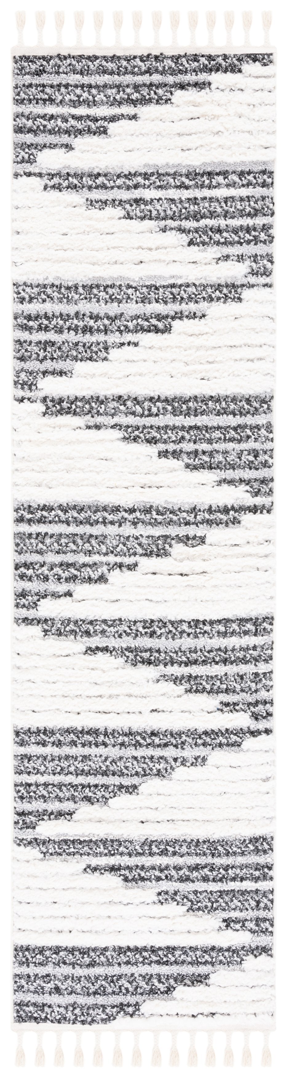 Safavieh Moroccan Tassel Shag Area Rug - Luxurious Softness And Artistic Design Crafted In Turkey For Elegance Dark Grey ,Ivory Polypropylene Pile Mts622f-7r