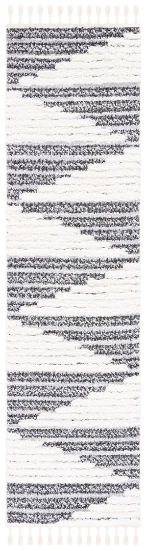 Safavieh Moroccan Tassel Shag Area Rug - Luxurious Softness And Artistic Design Crafted In Turkey For Elegance Dark Grey ,Ivory Polypropylene Pile Mts622f-7r