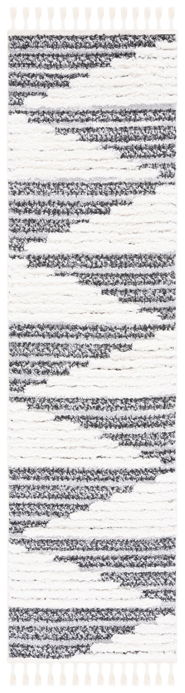 Safavieh Moroccan Tassel Shag Area Rug - Luxurious Softness And Artistic Design Crafted In Turkey For Elegance Dark Grey ,Ivory Polypropylene Pile Mts622f-7r