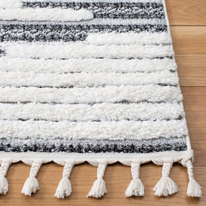 Safavieh Moroccan Tassel Shag Area Rug - Luxurious Softness And Artistic Design Crafted In Turkey For Elegance Dark Grey ,Ivory Polypropylene Pile Mts622f-7r