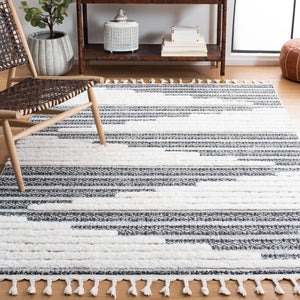Safavieh Moroccan Tassel Shag Area Rug - Luxurious Softness And Artistic Design Crafted In Turkey For Elegance Dark Grey ,Ivory Polypropylene Pile Mts622f-7r
