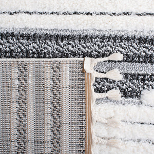 Safavieh Moroccan Tassel Shag Area Rug - Luxurious Softness And Artistic Design Crafted In Turkey For Elegance Dark Grey ,Ivory Polypropylene Pile Mts622f-7r