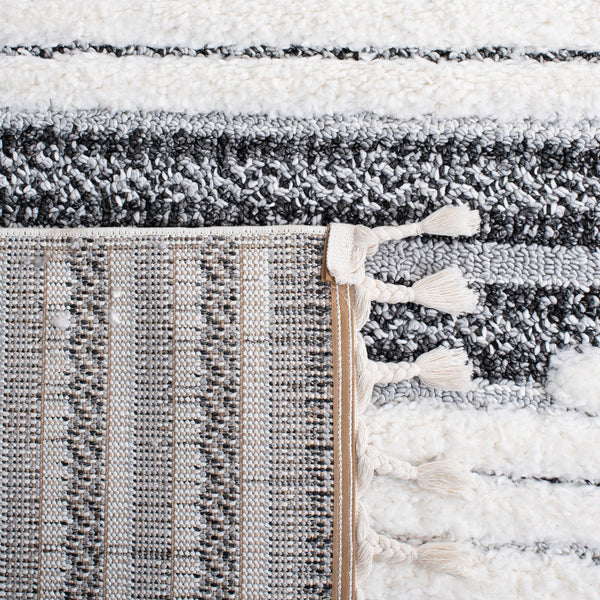 Safavieh Moroccan Tassel Shag Area Rug - Luxurious Softness And Artistic Design Crafted In Turkey For Elegance Dark Grey ,Ivory Polypropylene Pile Mts622f-7r