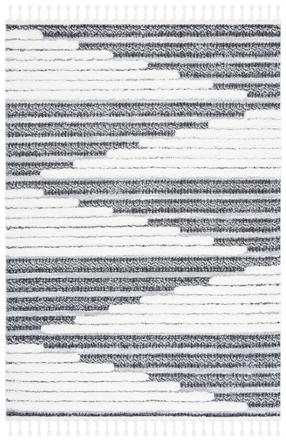 Safavieh Moroccan Tassel Shag Area Rug - Luxurious Softness And Artistic Design Crafted In Turkey For Elegance Dark Grey ,Ivory Polypropylene Pile Mts622f-7r