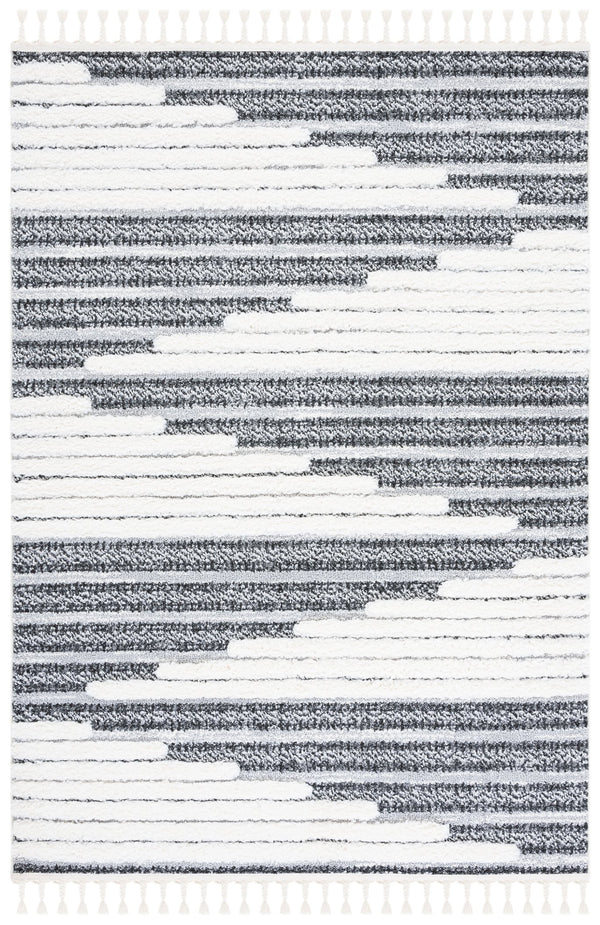 Safavieh Moroccan Tassel Shag Area Rug - Luxurious Softness And Artistic Design Crafted In Turkey For Elegance Dark Grey ,Ivory Polypropylene Pile Mts622f-7r