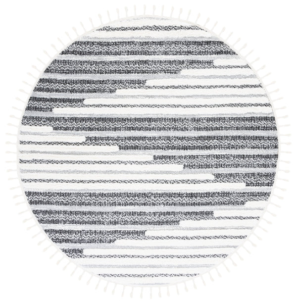 Safavieh Moroccan Tassel Shag Area Rug - Luxurious Softness And Artistic Design Crafted In Turkey For Elegance Dark Grey ,Ivory Polypropylene Pile Mts622f-7r