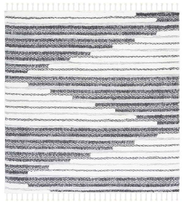 Safavieh Moroccan Tassel Shag Area Rug - Luxurious Softness And Artistic Design Crafted In Turkey For Elegance Dark Grey ,Ivory Polypropylene Pile Mts622f-7r