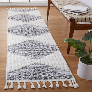 Safavieh Moroccan Tassel Shag Area Rug - Luxurious Geometric Design, Soft Comfort, Stylish Home Decor Addition Grey ,Ivory Polypropylene Pile Mts624f-4