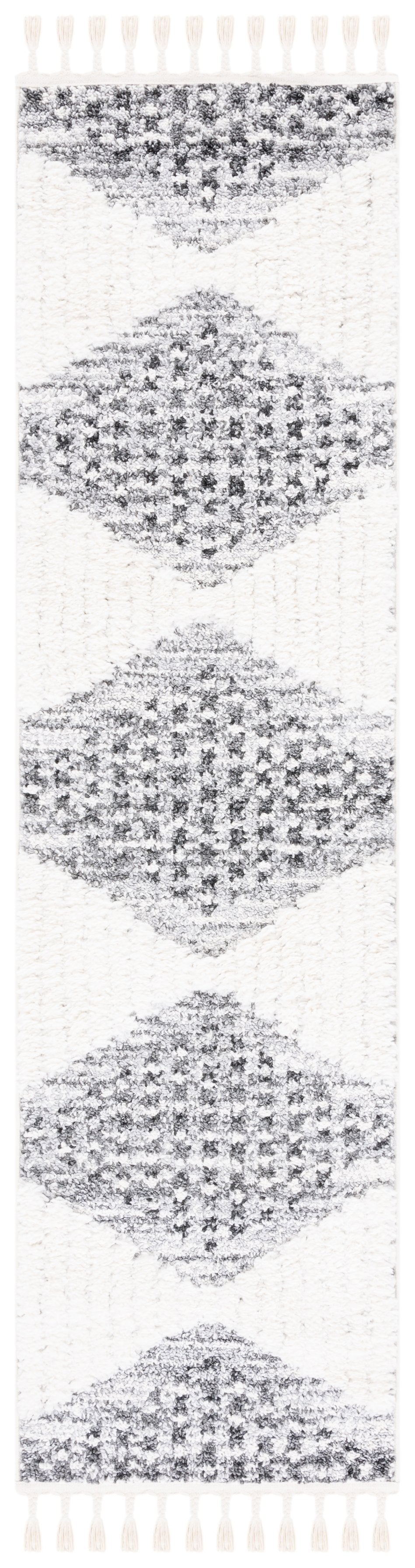 Safavieh Moroccan Tassel Shag Area Rug - Luxurious Geometric Design, Soft Comfort, Stylish Home Decor Addition Grey ,Ivory Polypropylene Pile Mts624f-4