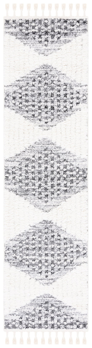 Safavieh Moroccan Tassel Shag Area Rug - Luxurious Geometric Design, Soft Comfort, Stylish Home Decor Addition Grey ,Ivory Polypropylene Pile Mts624f-4