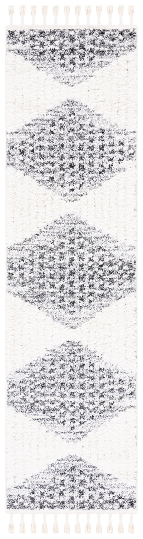 Safavieh Moroccan Tassel Shag Area Rug - Luxurious Geometric Design, Soft Comfort, Stylish Home Decor Addition Grey ,Ivory Polypropylene Pile Mts624f-4