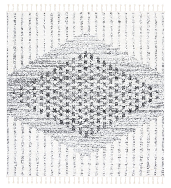 Safavieh Moroccan Tassel Shag Area Rug - Luxurious Geometric Design, Soft Comfort, Stylish Home Decor Addition Grey ,Ivory Polypropylene Pile Mts624f-4