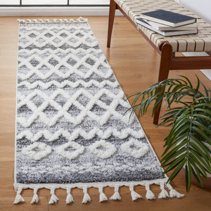Safavieh Moroccan Tassel Shag Area Rug - Luxurious 9x12 Plush Design For Modern Homes, Oeko-tex Certified Grey ,Ivory Polypropylene Pile Mts626f-4