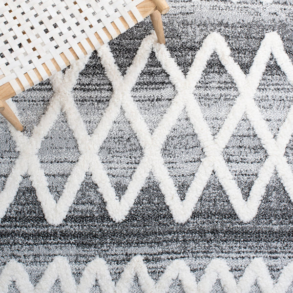 Safavieh Moroccan Tassel Shag Area Rug - Luxurious 9x12 Plush Design For Modern Homes, Oeko-tex Certified Grey ,Ivory Polypropylene Pile Mts626f-4