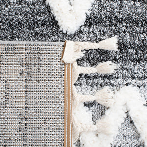 Safavieh Moroccan Tassel Shag Area Rug - Luxurious 9x12 Plush Design For Modern Homes, Oeko-tex Certified Grey ,Ivory Polypropylene Pile Mts626f-4