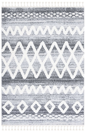 Safavieh Moroccan Tassel Shag Area Rug - Luxurious 9x12 Plush Design For Modern Homes, Oeko-tex Certified Grey ,Ivory Polypropylene Pile Mts626f-4
