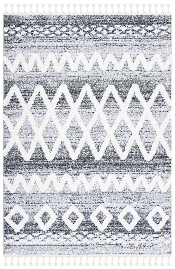 Safavieh Moroccan Tassel Shag Area Rug - Luxurious 9x12 Plush Design For Modern Homes, Oeko-tex Certified Grey ,Ivory Polypropylene Pile Mts626f-4