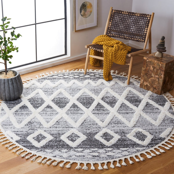 Safavieh Moroccan Tassel Shag Area Rug - Luxurious 9x12 Plush Design For Modern Homes, Oeko-tex Certified Grey ,Ivory Polypropylene Pile Mts626f-4