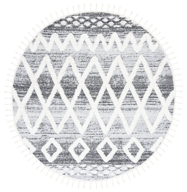 Safavieh Moroccan Tassel Shag Area Rug - Luxurious 9x12 Plush Design For Modern Homes, Oeko-tex Certified Grey ,Ivory Polypropylene Pile Mts626f-4