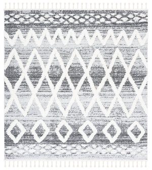 Safavieh Moroccan Tassel Shag Area Rug - Luxurious 9x12 Plush Design For Modern Homes, Oeko-tex Certified Grey ,Ivory Polypropylene Pile Mts626f-4