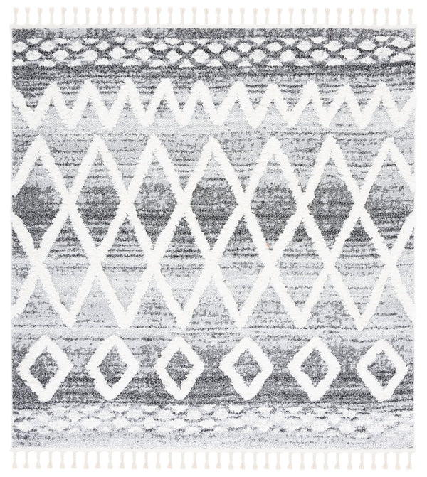 Safavieh Moroccan Tassel Shag Area Rug - Luxurious 9x12 Plush Design For Modern Homes, Oeko-tex Certified Grey ,Ivory Polypropylene Pile Mts626f-4