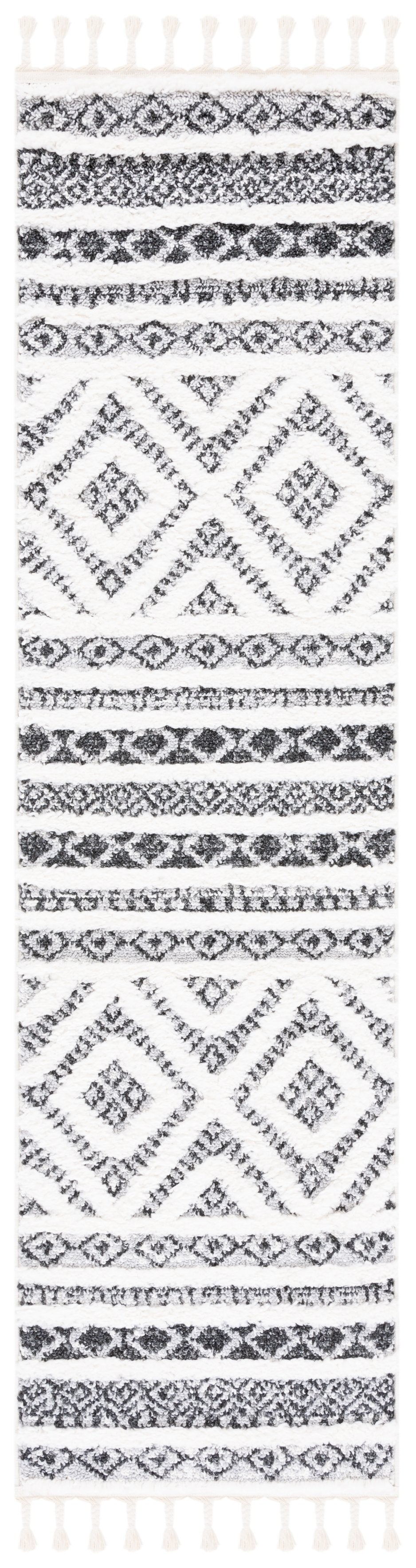 Safavieh Moroccan Tassel Shag Area Rug - Elegant Power Loomed Design With Durability And Timeless Charm Grey ,Ivory Polypropylene Pile Mts628f-7sq