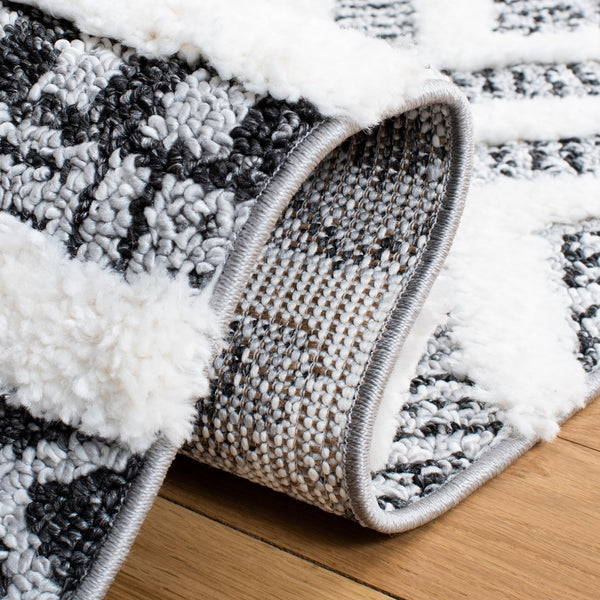 Safavieh Moroccan Tassel Shag Area Rug - Elegant Power Loomed Design With Durability And Timeless Charm Grey ,Ivory Polypropylene Pile Mts628f-7sq