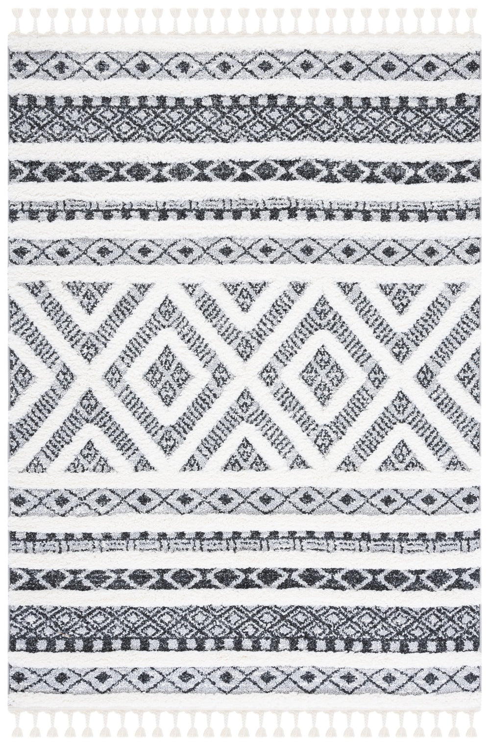 Safavieh Moroccan Tassel Shag Area Rug - Elegant Power Loomed Design With Durability And Timeless Charm Grey ,Ivory Polypropylene Pile Mts628f-7sq