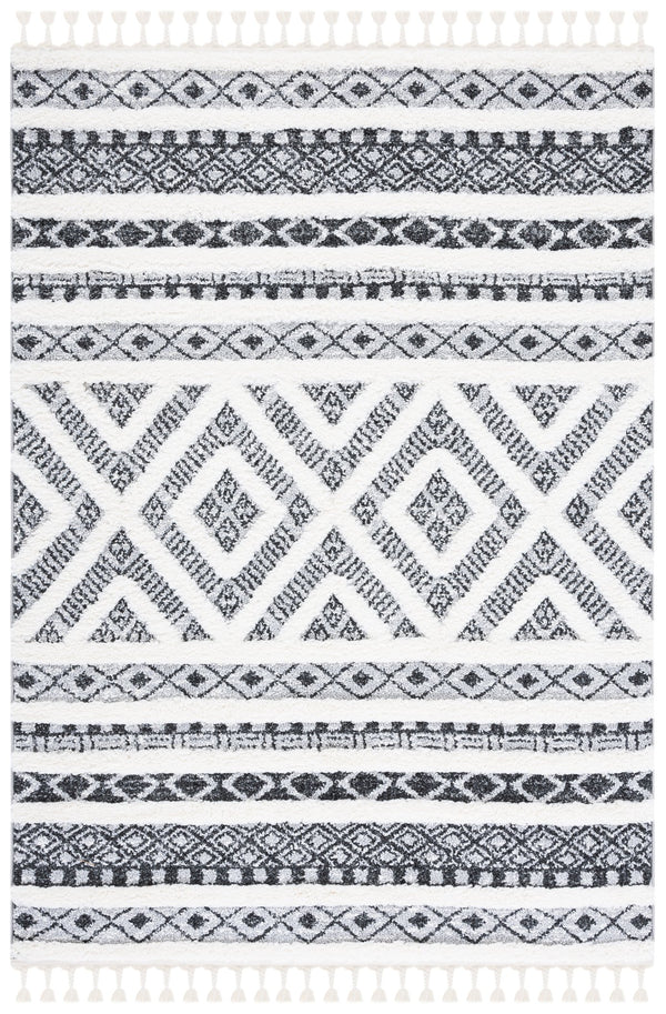 Safavieh Moroccan Tassel Shag Area Rug - Elegant Power Loomed Design With Durability And Timeless Charm Grey ,Ivory Polypropylene Pile Mts628f-7sq