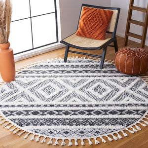Safavieh Moroccan Tassel Shag Area Rug - Elegant Power Loomed Design With Durability And Timeless Charm Grey ,Ivory Polypropylene Pile Mts628f-7sq
