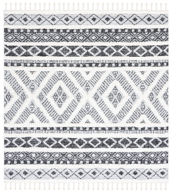 Safavieh Moroccan Tassel Shag Area Rug - Elegant Power Loomed Design With Durability And Timeless Charm Grey ,Ivory Polypropylene Pile Mts628f-7sq