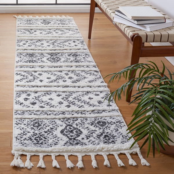 Safavieh Moroccan Tassel Shag Area Rug - Luxurious Power-loomed Design For Home Decor And Comfort Ivory ,Grey Polypropylene Pile Mts630a-8