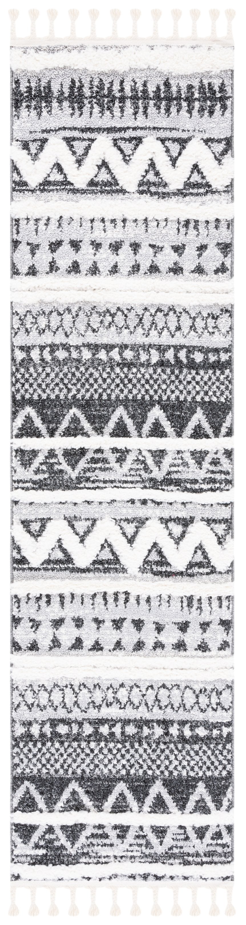 Safavieh Moroccan Tassel Shag Rug – Luxurious Power Loomed Design, Soft Comfort, And Timeless Elegance For Your Home Grey ,Black Polypropylene Pile Mts634f-6