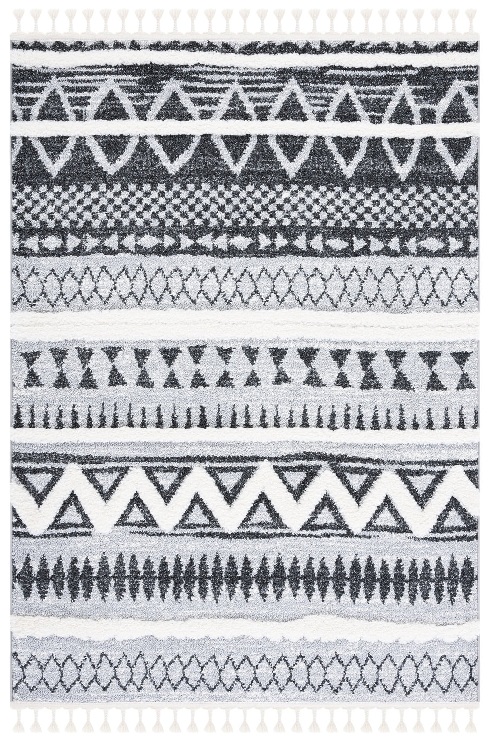 Safavieh Moroccan Tassel Shag Rug – Luxurious Power Loomed Design, Soft Comfort, And Timeless Elegance For Your Home Grey ,Black Polypropylene Pile Mts634f-6