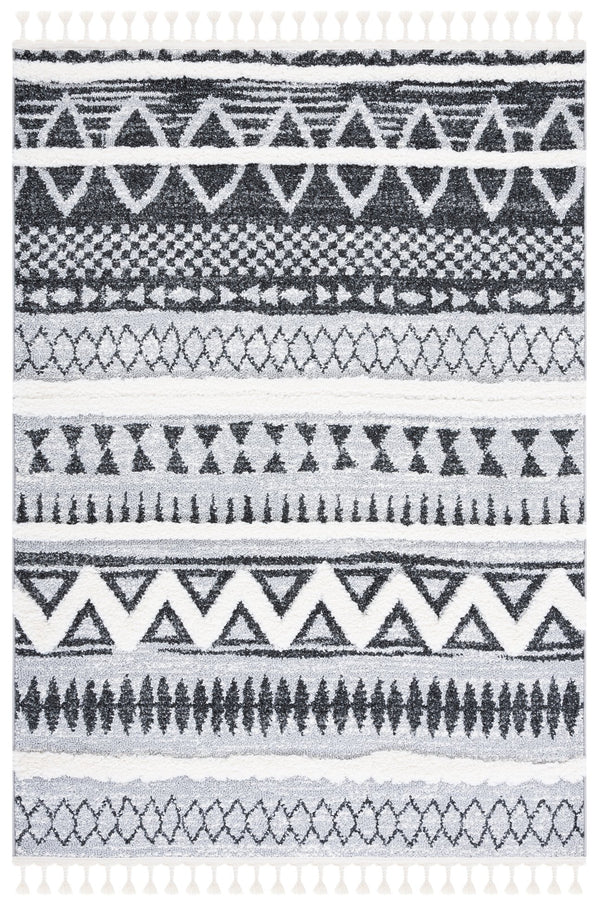 Safavieh Moroccan Tassel Shag Rug – Luxurious Power Loomed Design, Soft Comfort, And Timeless Elegance For Your Home Grey ,Black Polypropylene Pile Mts634f-6