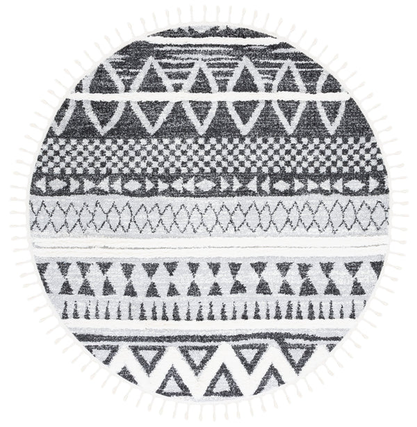 Safavieh Moroccan Tassel Shag Rug – Luxurious Power Loomed Design, Soft Comfort, And Timeless Elegance For Your Home Grey ,Black Polypropylene Pile Mts634f-6