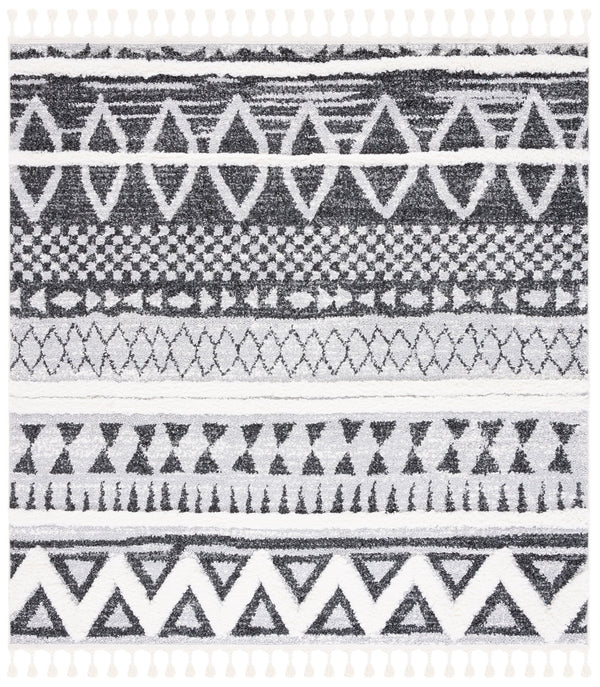 Safavieh Moroccan Tassel Shag Rug – Luxurious Power Loomed Design, Soft Comfort, And Timeless Elegance For Your Home Grey ,Black Polypropylene Pile Mts634f-6