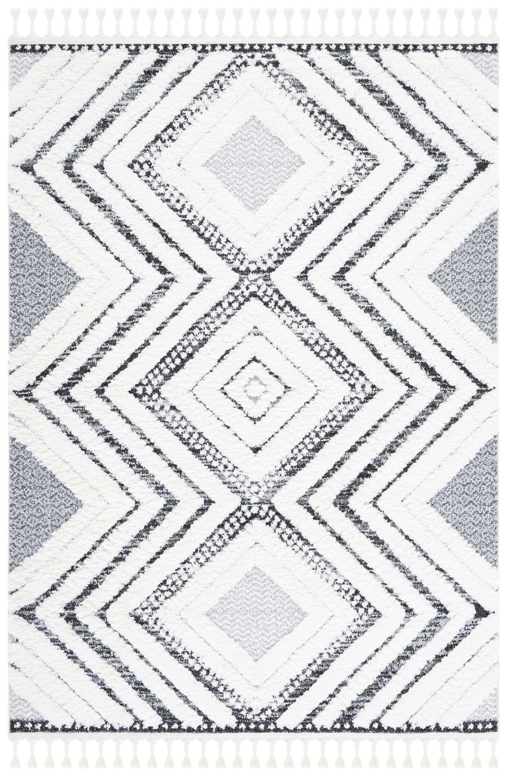 Safavieh Moroccan Luxurious Shag Area Rug - Plush, Modern Geometric Design For Cozy Home Decor Elegance Ivory ,Grey Polypropylene Pile Mts636a-9