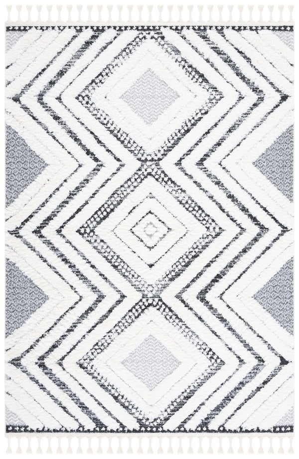 Safavieh Moroccan Luxurious Shag Area Rug - Plush, Modern Geometric Design For Cozy Home Decor Elegance Ivory ,Grey Polypropylene Pile Mts636a-9