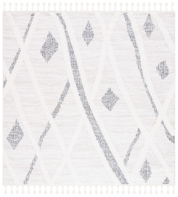 Safavieh Moroccan Tassel Shag Area Rug - Luxurious Geometric Pattern With Plush Pile For Elegant Living Spaces Beige ,Grey Polypropylene Pile Mts638a-4